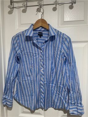 Talbots Blue and White Striped Women's Button-Down Shirt